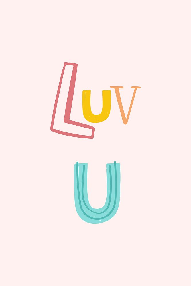 Doodle lettering luv u psd typography