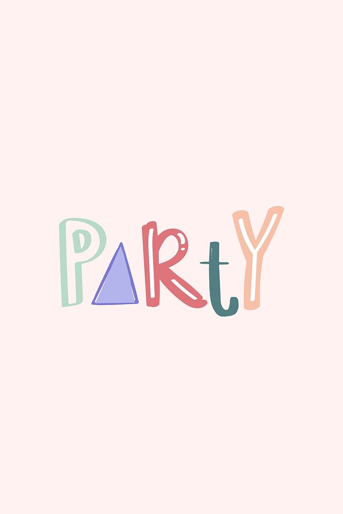 Party word vector doodle font colorful hand drawn