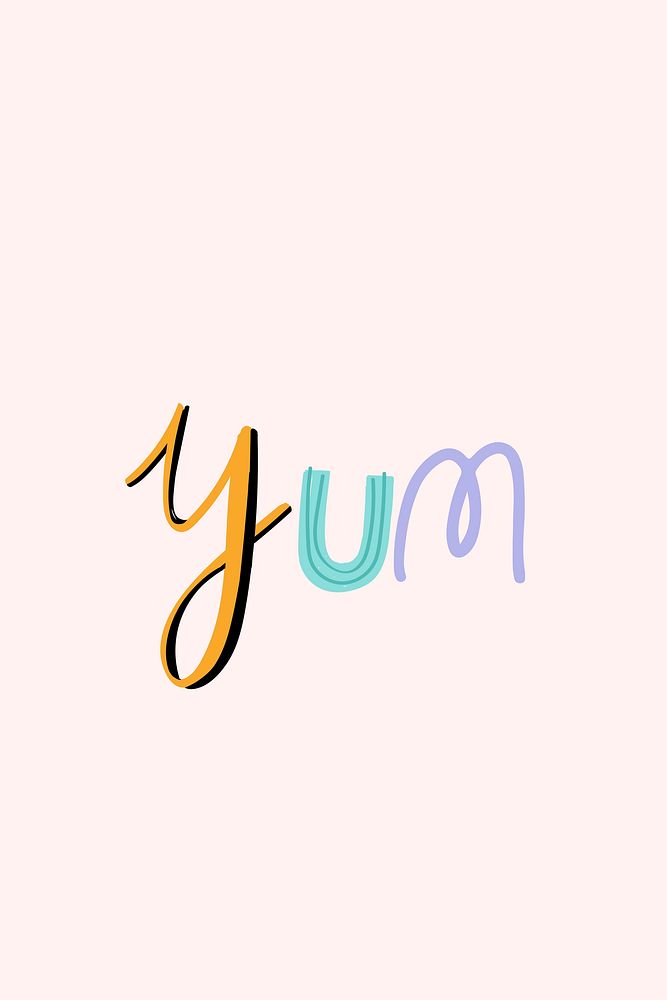 Word art vector yum doodle lettering colorful