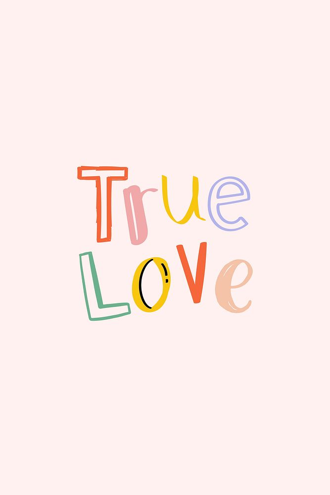Psd true love word doodle font colorful hand drawn