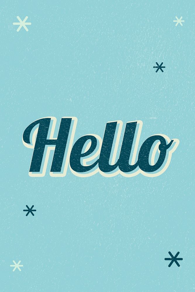 Hello text blue dreamy vintage star typography