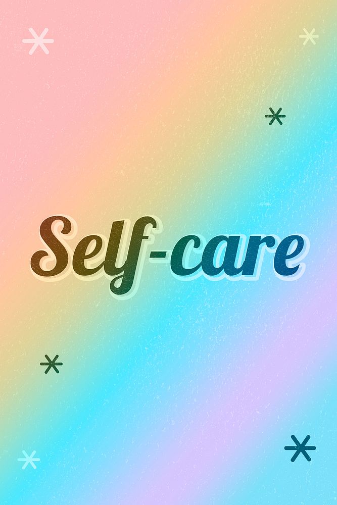 Self-care word colorful star patterned typography