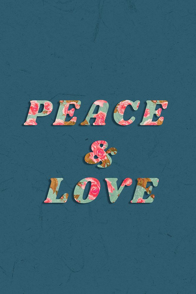 Peace & love floral pattern font typography