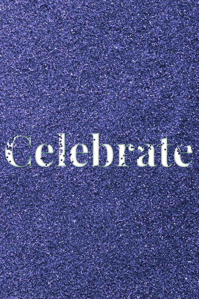 Glitter word celebration dark blue sparkle font lettering