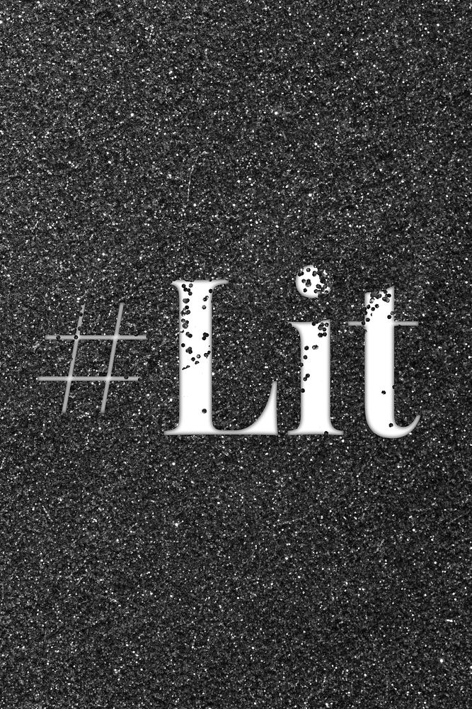 Hashtag lit sparkle word black glitter lettering
