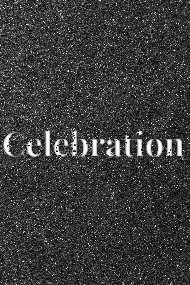 Celebration sparkle word black glitter lettering
