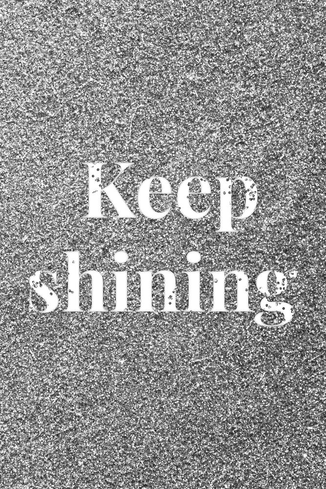 Glitter word keep shining gray sparkle font lettering