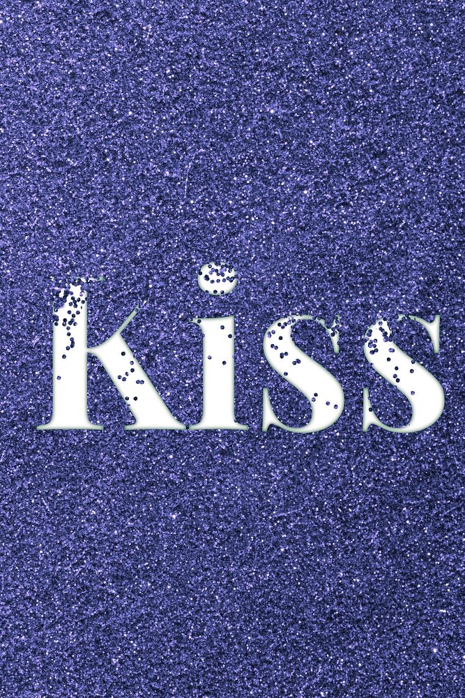 Glitter word kiss dark blue sparkle font lettering