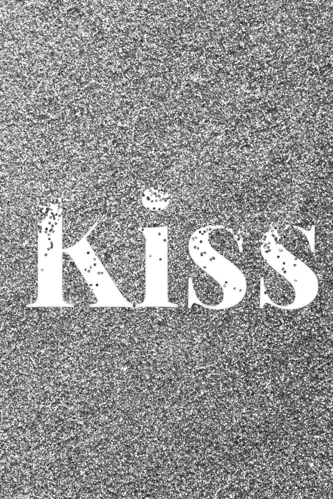 Glitter text kiss gray sparkle font lettering