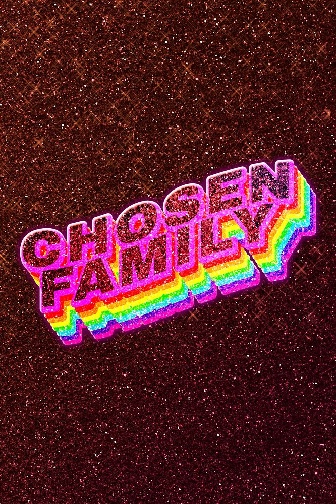 Chosen family word 3d vintage typography wavy rainbow