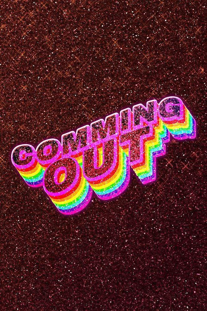 Coming out word 3d vintage typography wavy rainbow