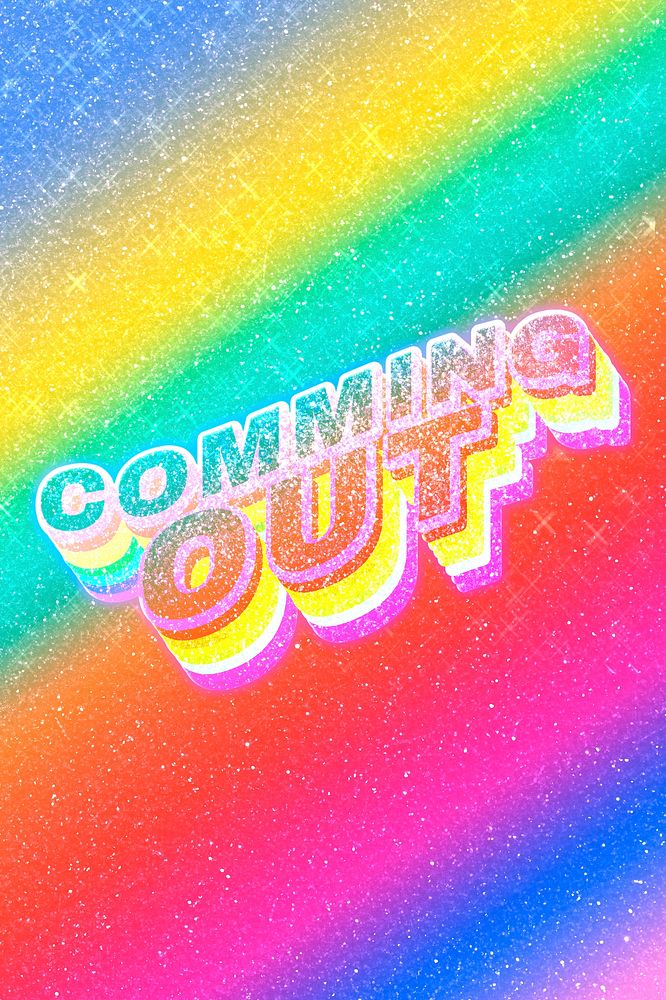Coming out word 3d effect typeface rainbow gradient