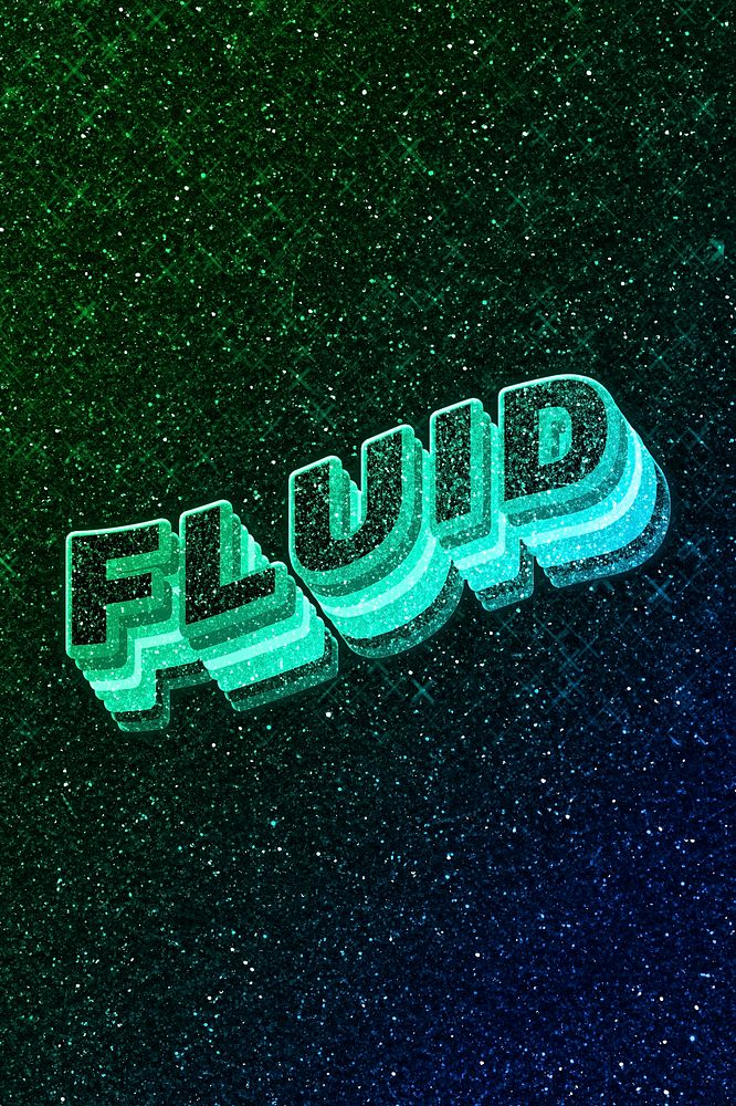 Fluid word 3d vintage wavy typography illuminated green font