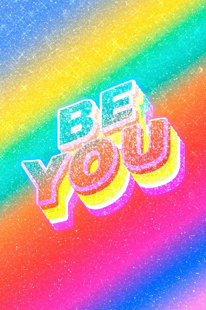 Be you word 3d effect typeface rainbow gradient