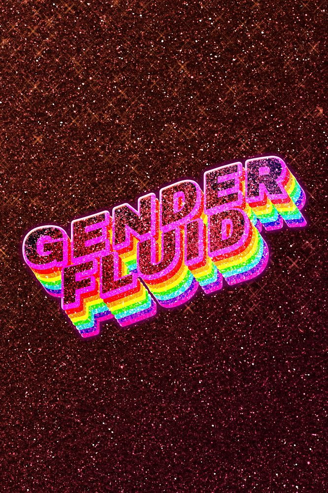 Gender fluid word 3d vintage typography wavy rainbow
