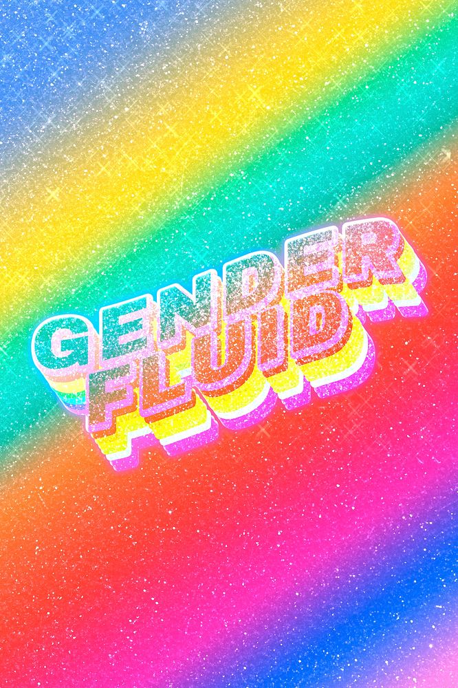 Gender fluid word 3d effect typeface rainbow gradient