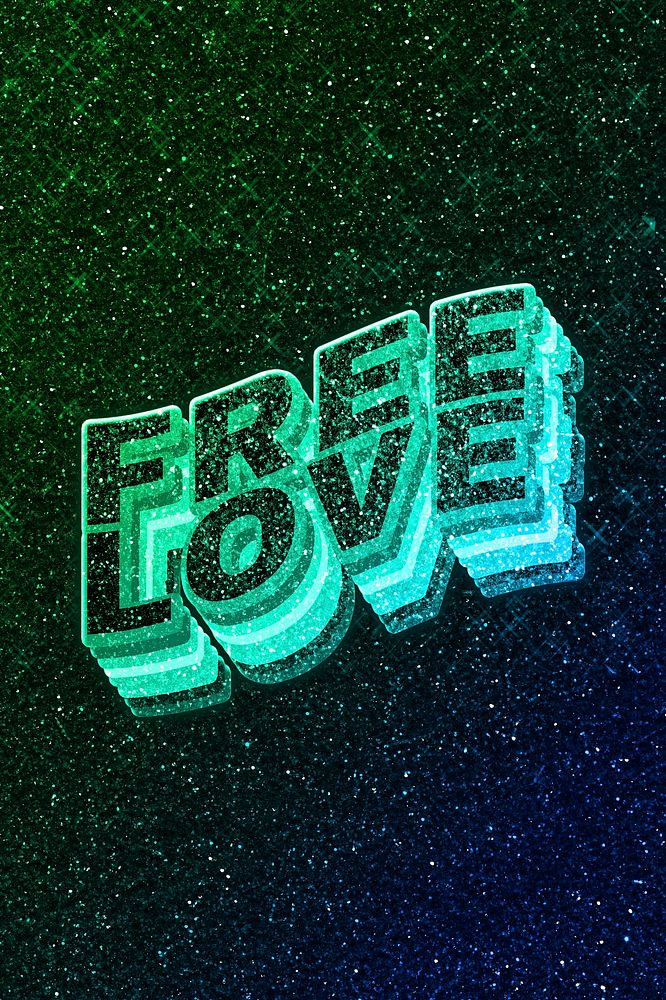 Free love word 3d vintage wavy typography