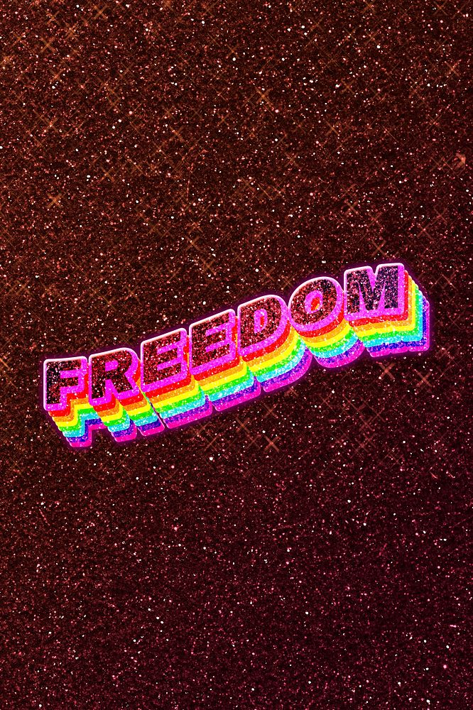 Freedom word 3d vintage typography wavy rainbow