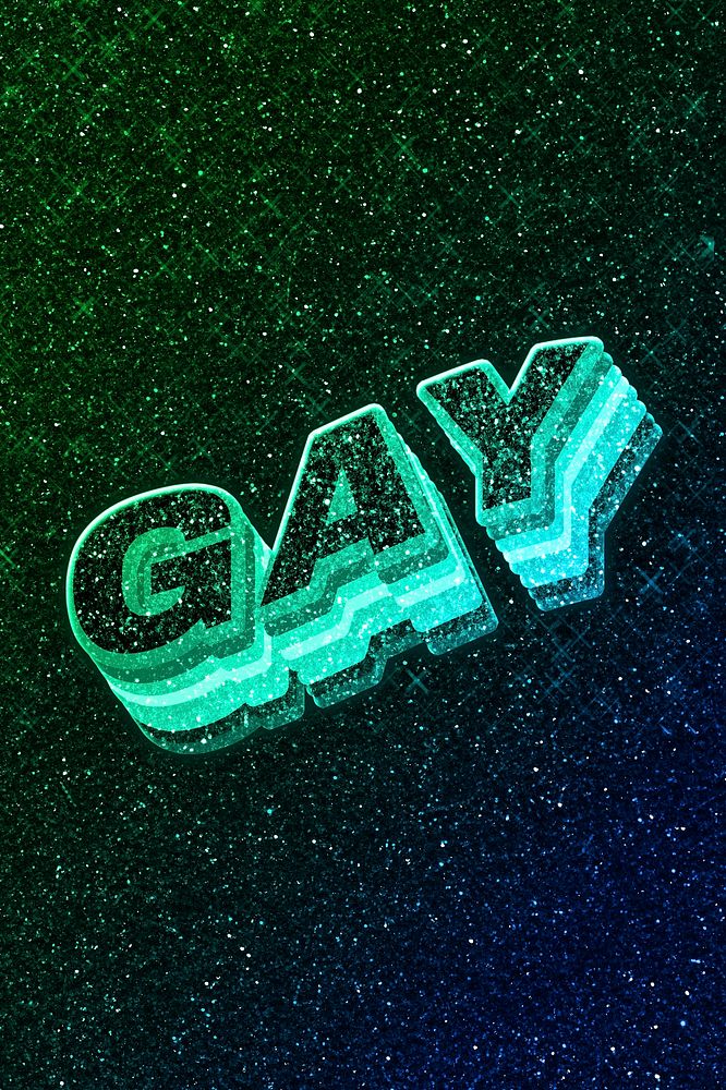 Gay word 3d vintage wavy typography illuminated green font