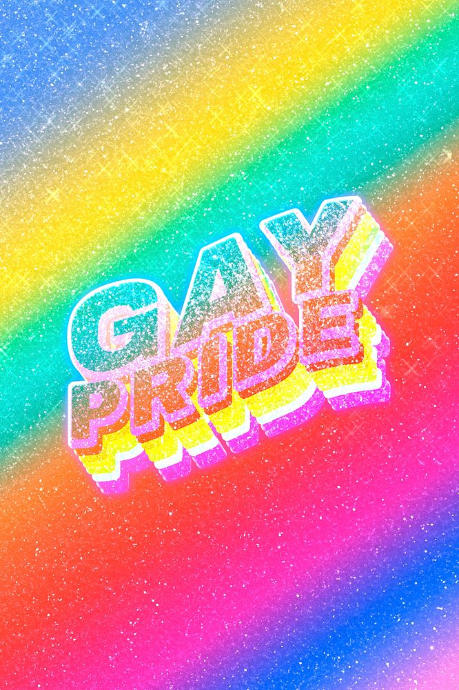 Gay pride word 3d effect typeface rainbow gradient