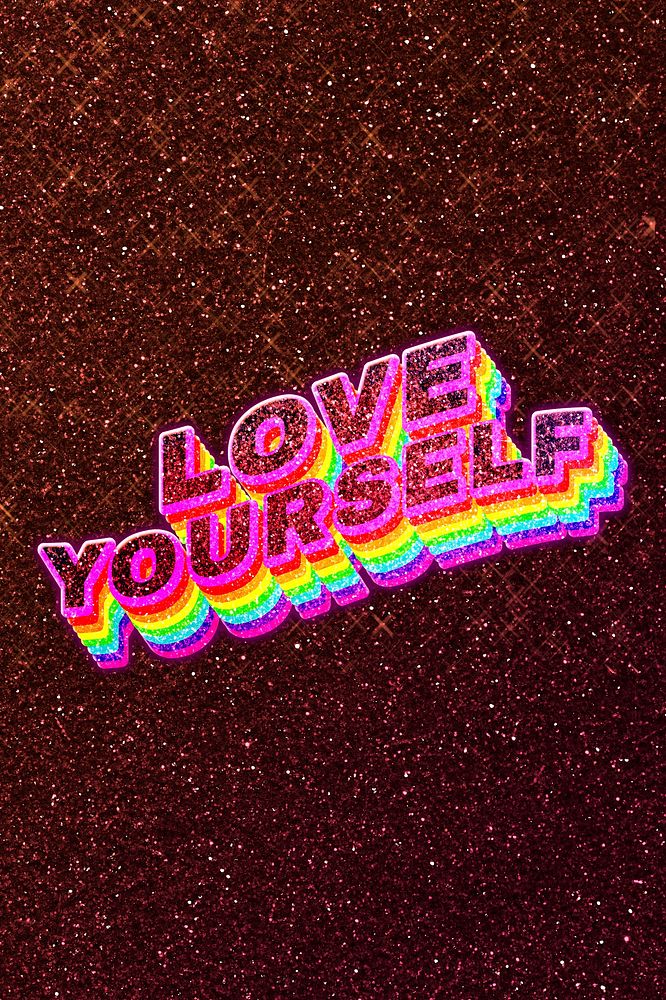 Love yourself text 3d vintage word art glitter texture