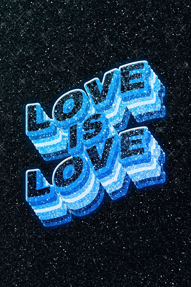 Love is love word 3d effect typeface sparkle glitter texture