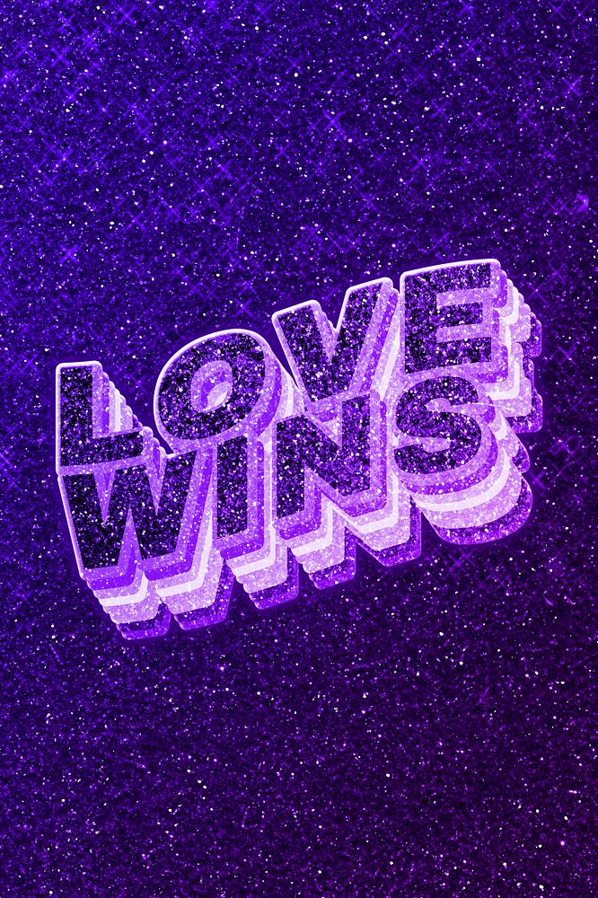 Love wins text 3d retro word art glitter texture