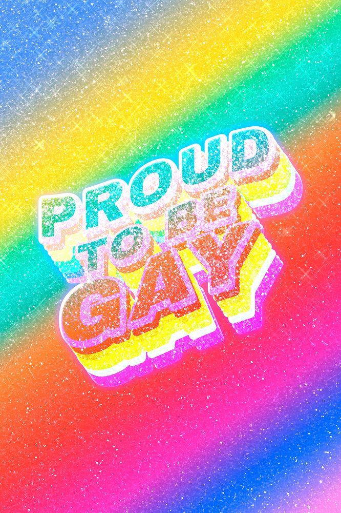 Proud to be gay text 3d vintage word art glitter texture