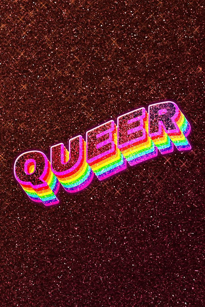 Queer text 3d vintage word art glitter texture