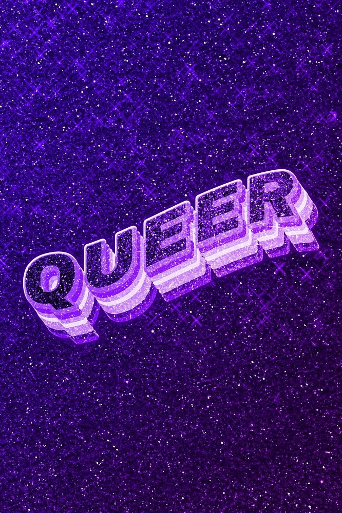 Queer text 3d retro word art glitter texture
