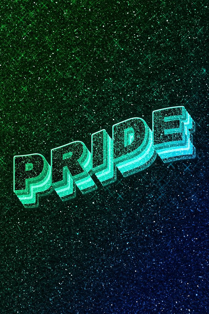 Pride word 3d vintage wavy typography illuminated green font