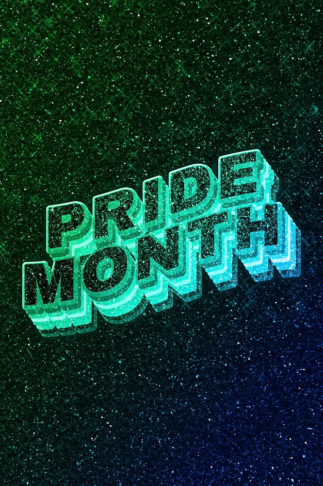 Pride month word 3d vintage wavy typography illuminated green font