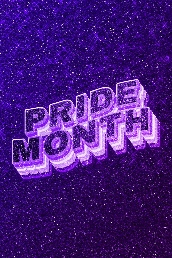 Pride month text 3d retro word art glitter texture