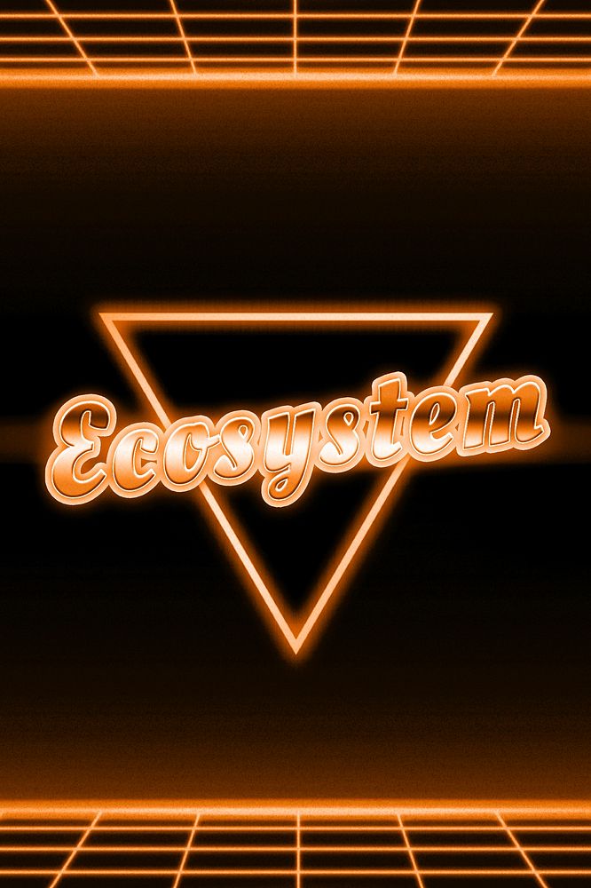 Retro 80s neon ecosystem word grid typography