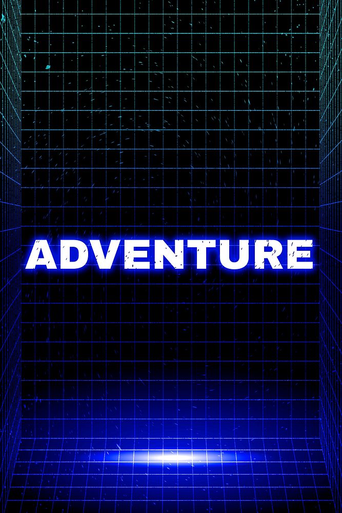 Adventure neon grid room vaporwave style bold font