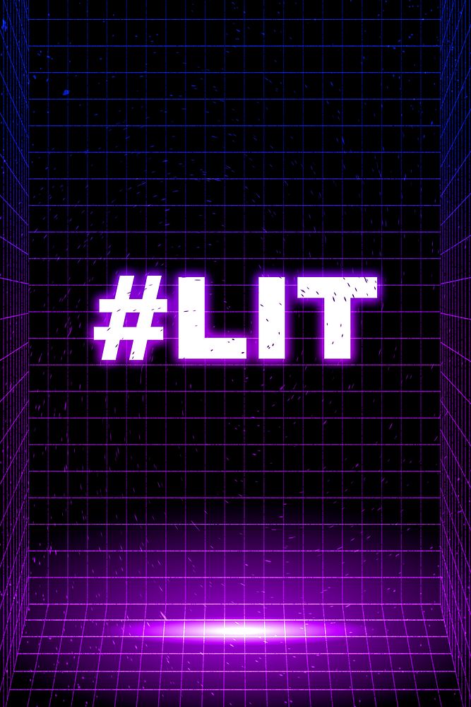 Hashtag lit neon grid synthwave word typography