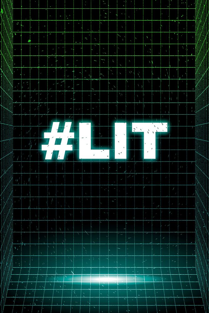 Hashtag lit neon grid synthwave word typography