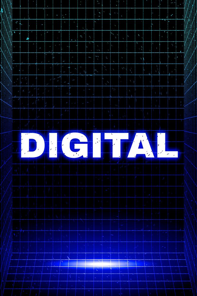 Synthwave style grid style digital neon text font