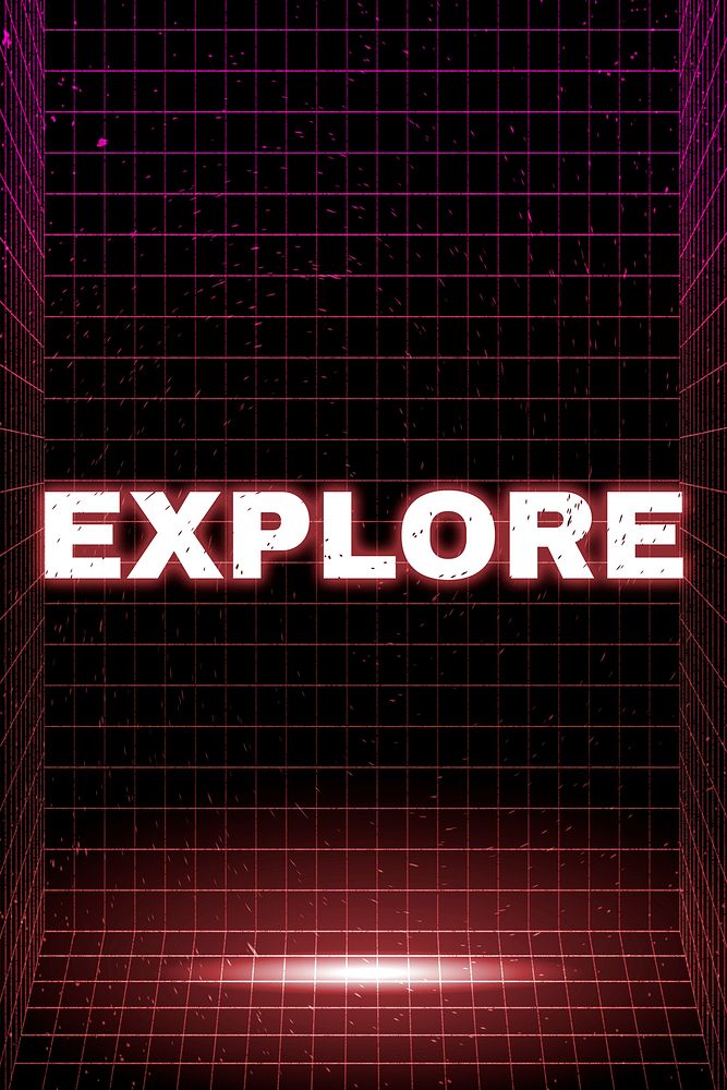 Futuristic neon explore space grid typography