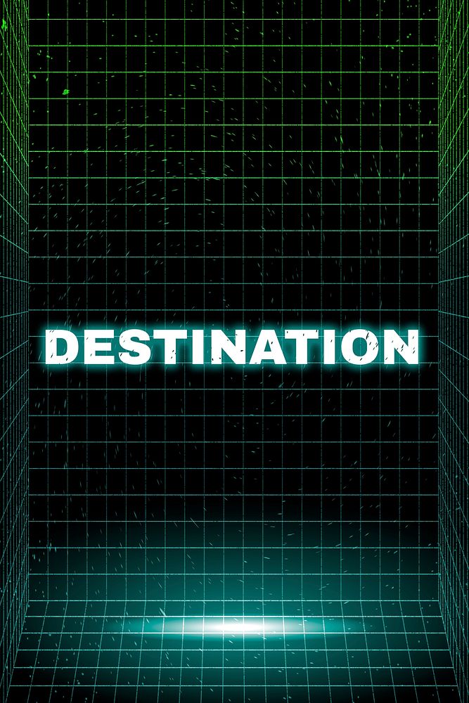 Futuristic neon destination space grid typography