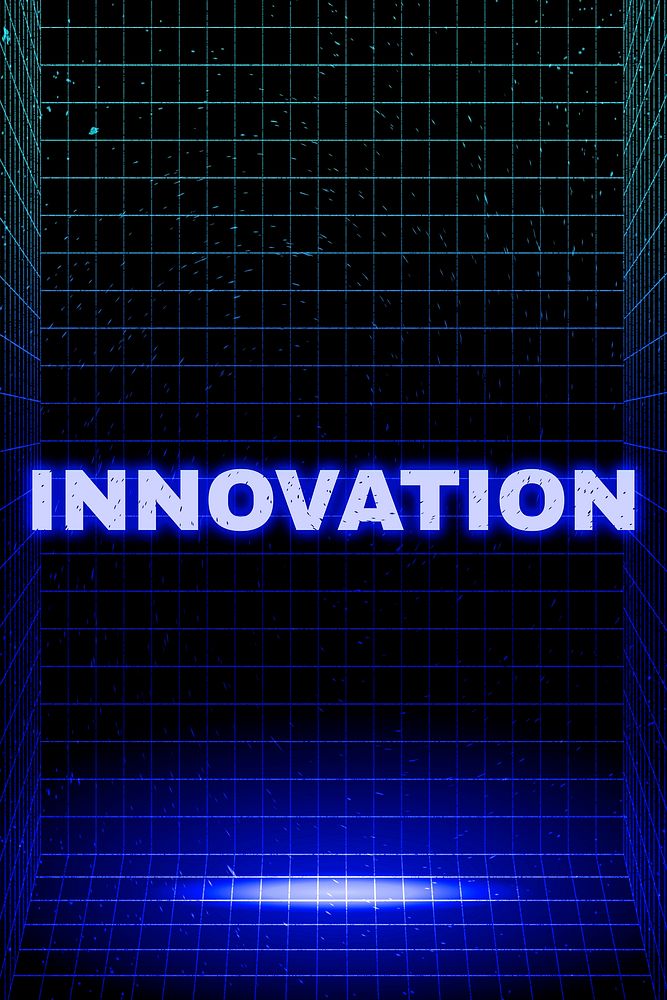 Dark neon grid innovation futuristic bold font