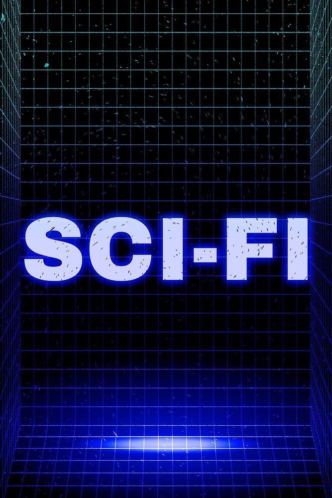 Space sci fi neon grid word typography