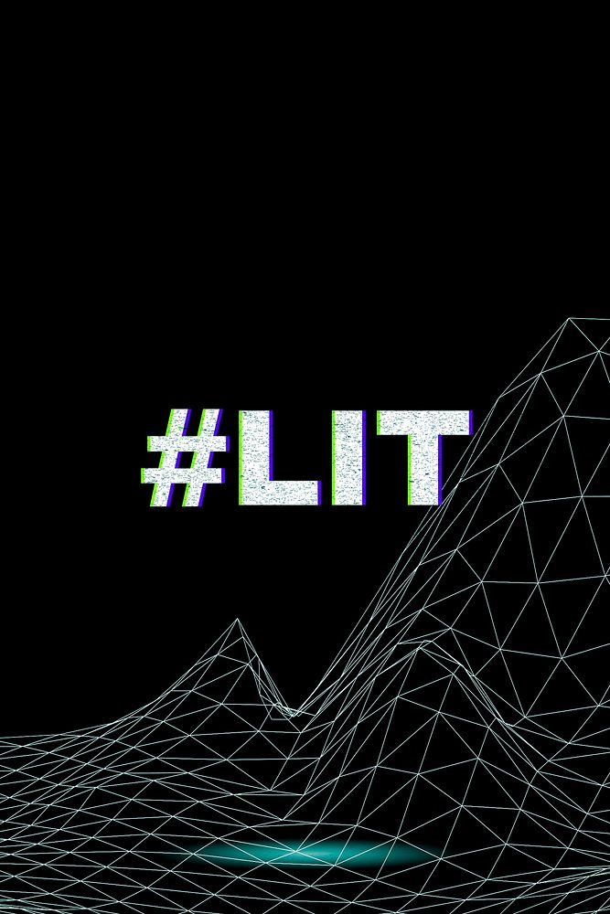 Hashtag lit neon vortex grid word typography