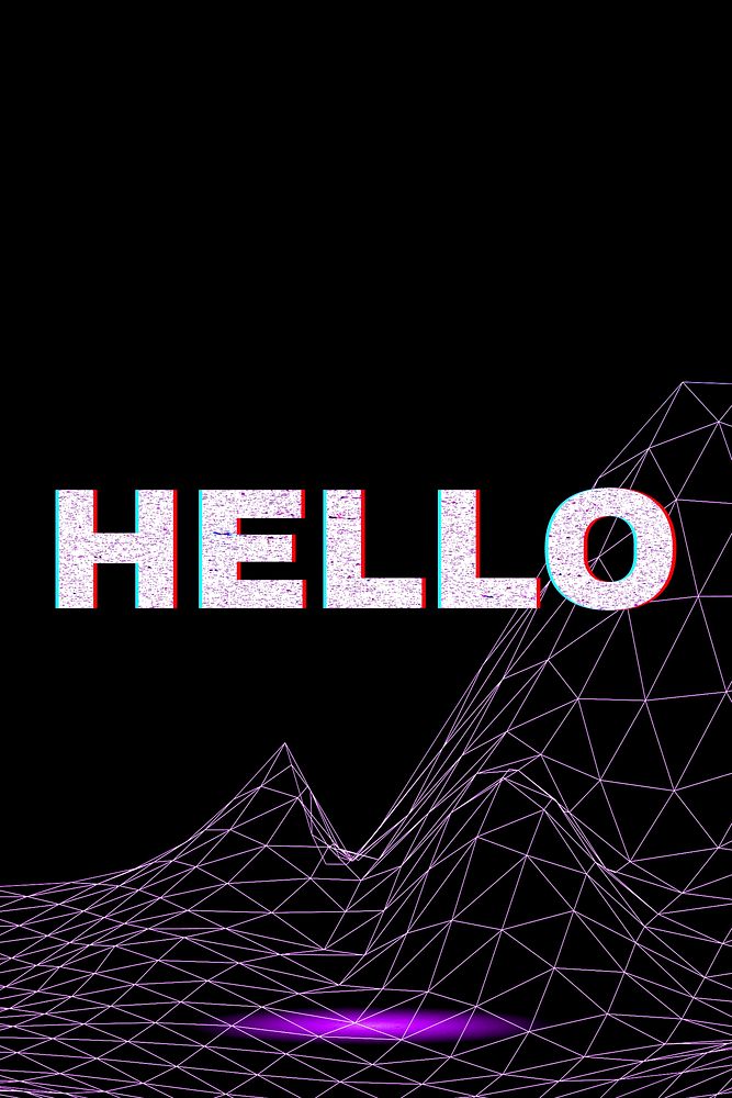 Futuristic neon grid vortex hello word typography