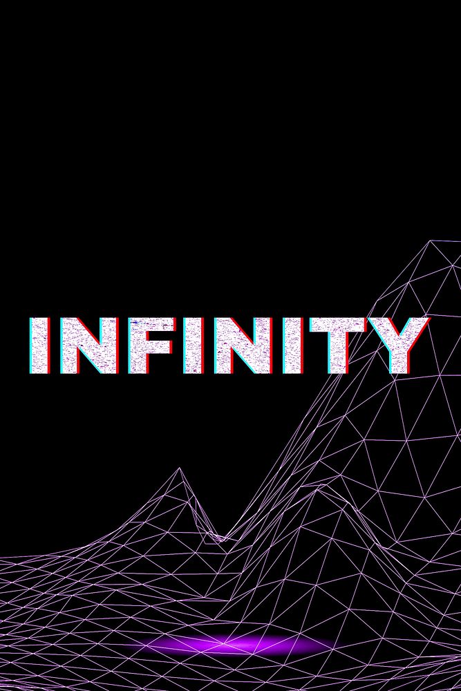 Word infinity neon typography in grid vortex