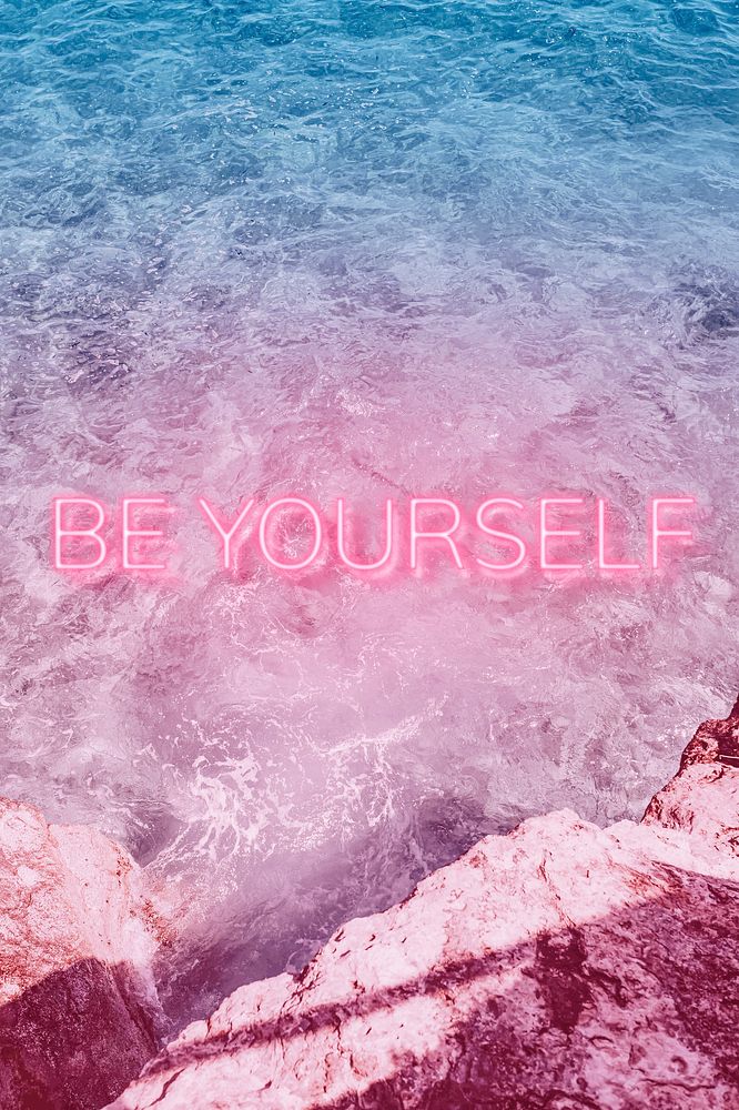 Be yourself text neon typography pastel ocean wave gradient