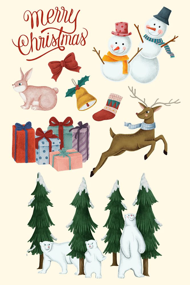 Cute Christmas psd ornament hand drawn collection