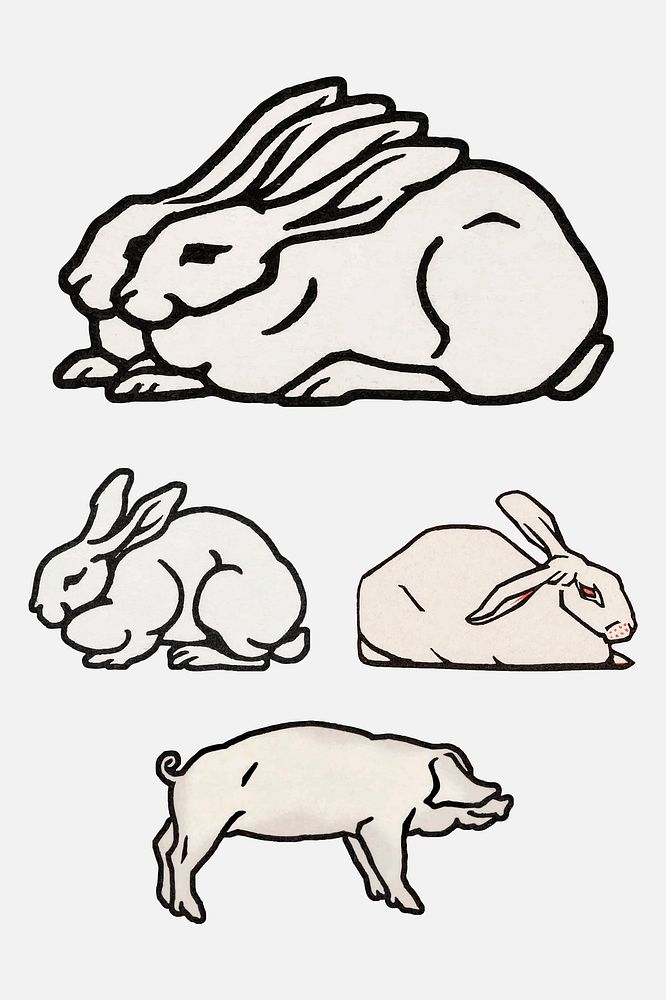 Retro rabbit animal logo psd collection