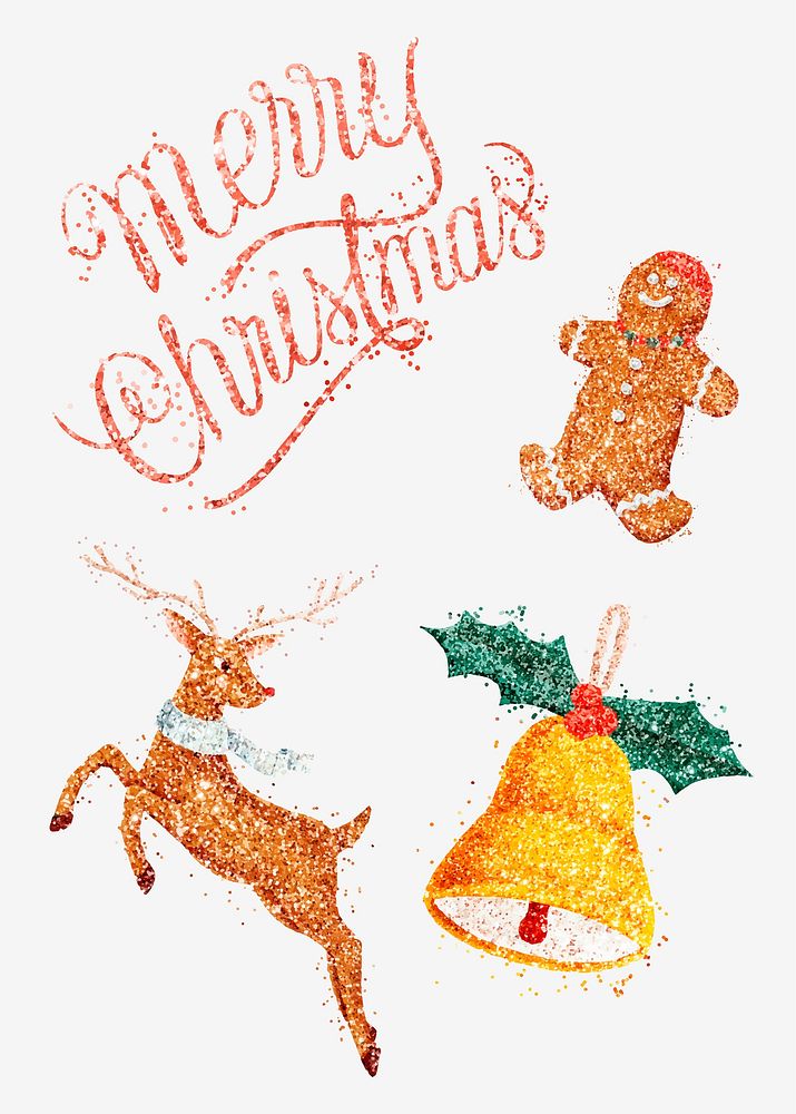 Colorful glitter hand drawn vector Christmas collection
