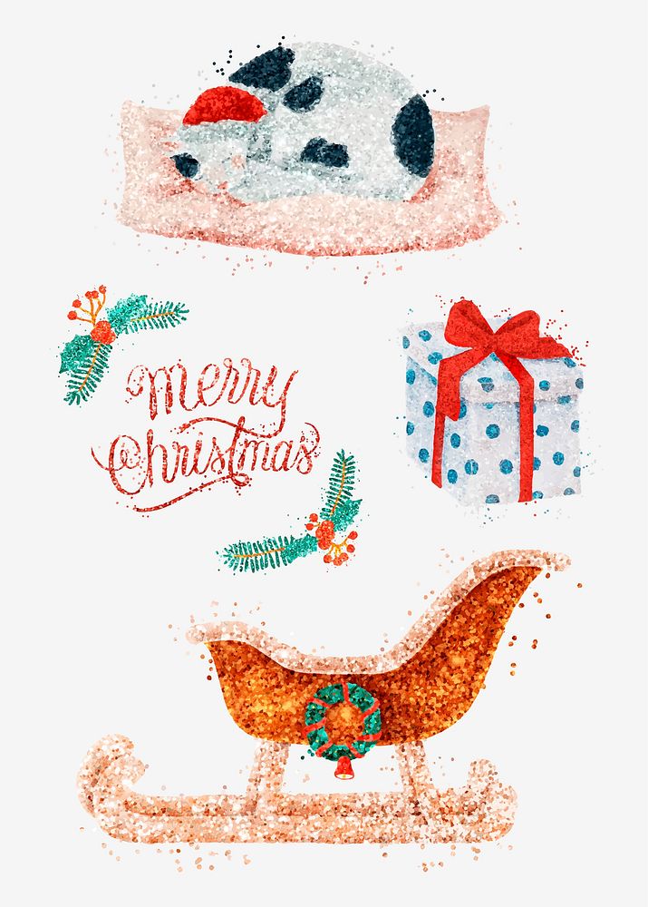 Colorful glitter hand drawn vector Christmas collection